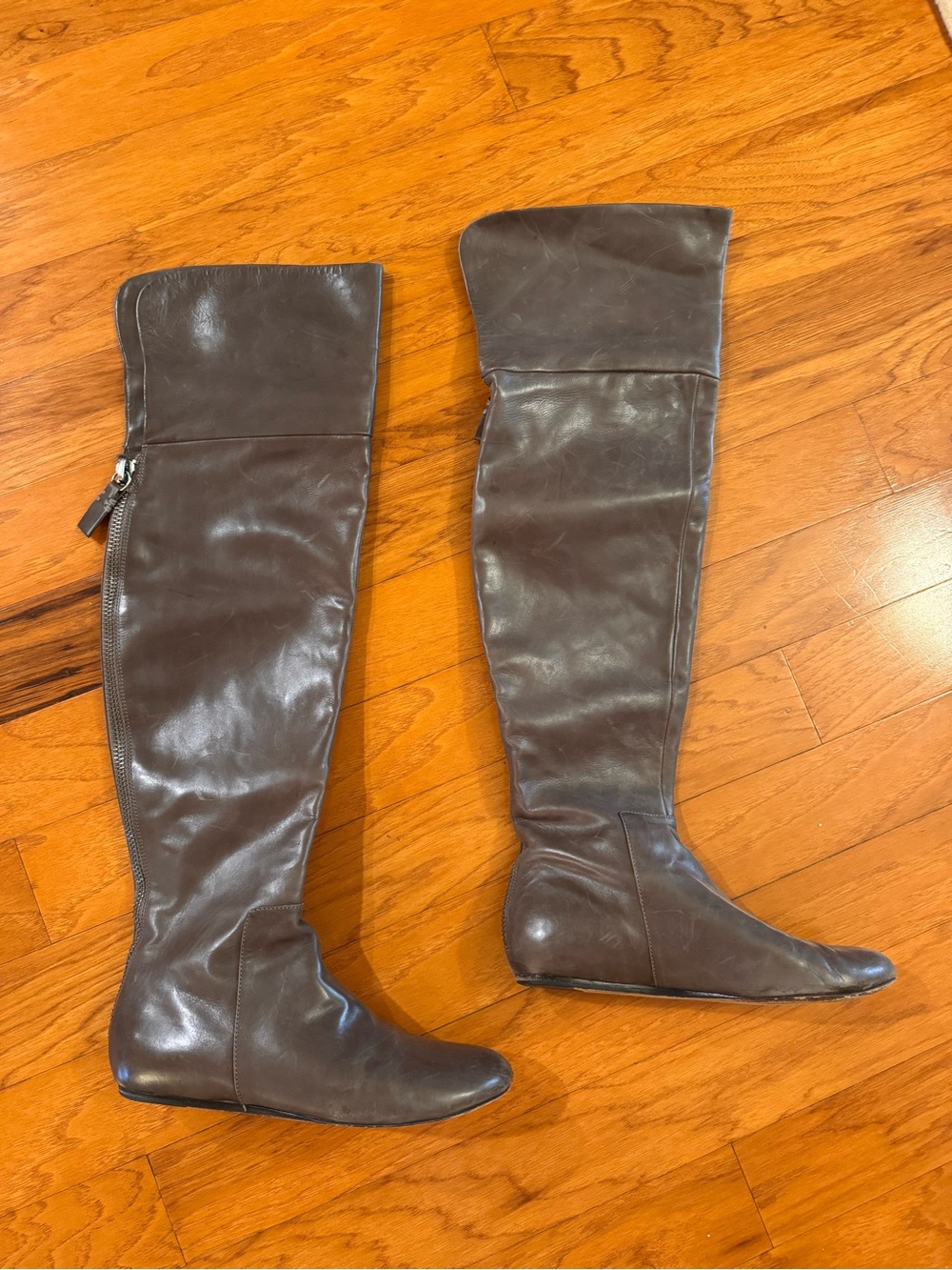 Vera Wang Lavender Label Brown Gray Leather Over-the-Knee Boots